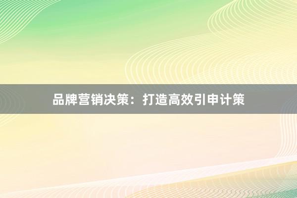 品牌营销决策：打造高效引申计策